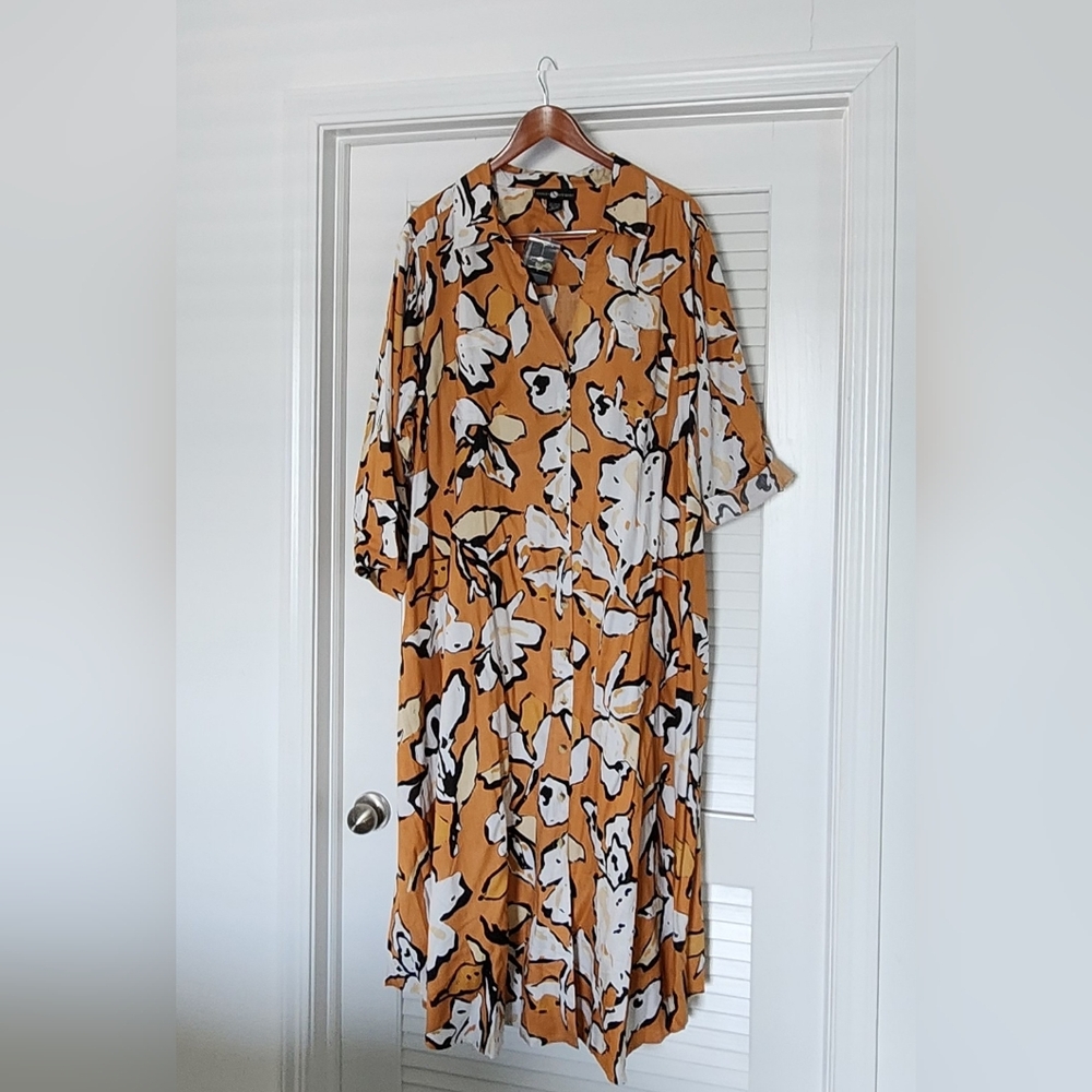 Ashley Stewart Stencil Flower Dress - Iced Coffee